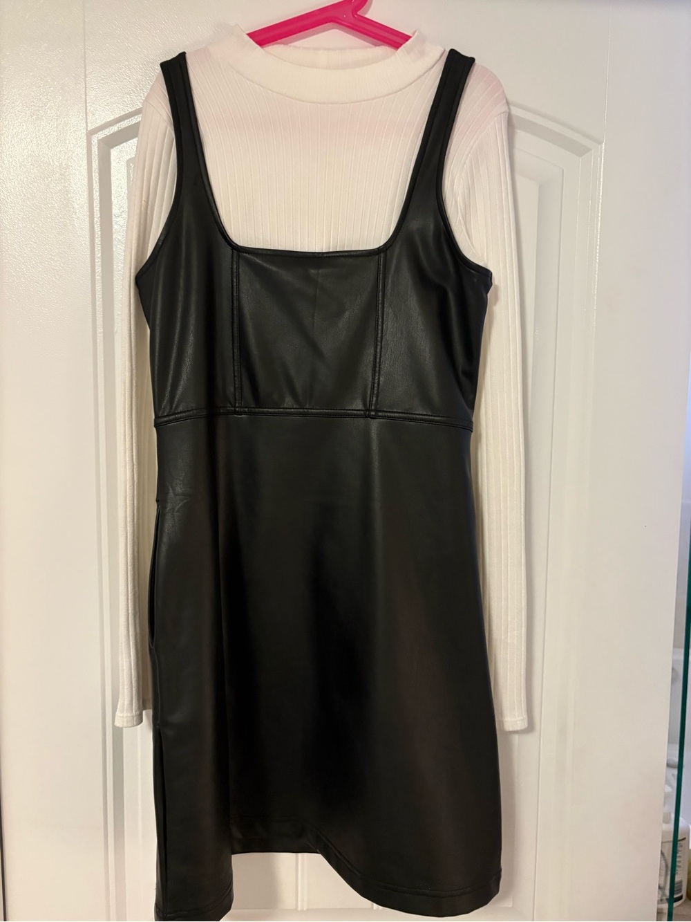 abercrombie kids Black Faux Leather Slip Dress and White round neck top (2 pc)